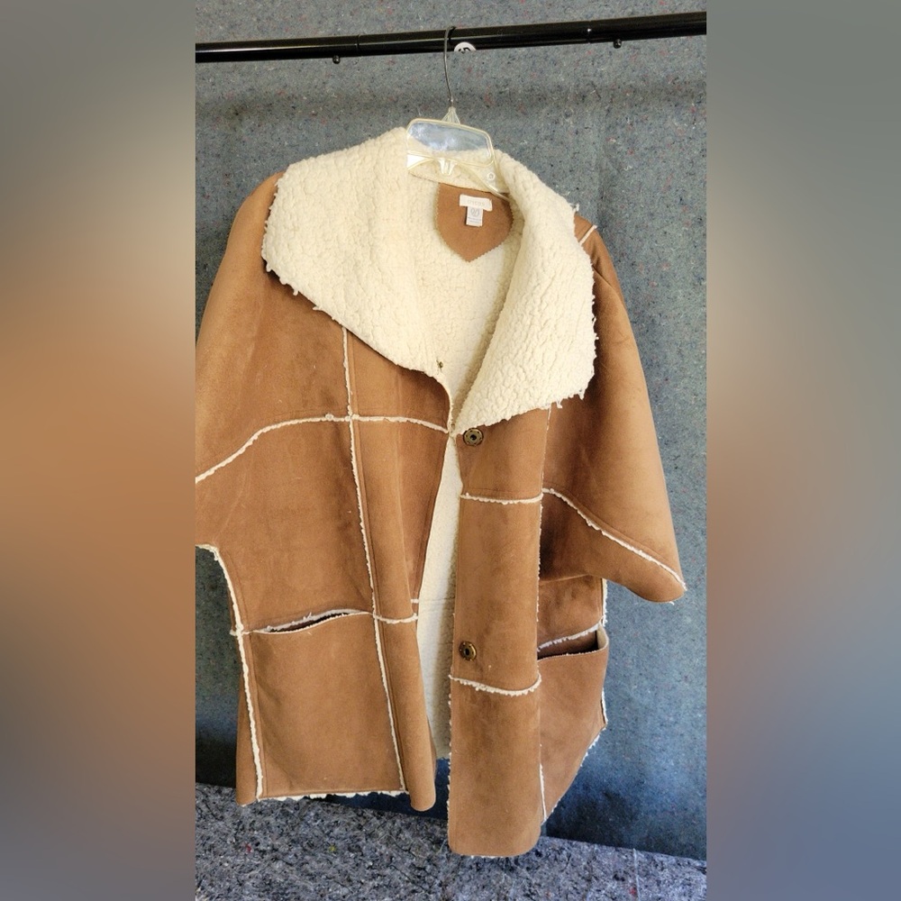 Chicos Tan Shearling Jacket - One Size | Effortless Cozy Chic for Fall/Winter